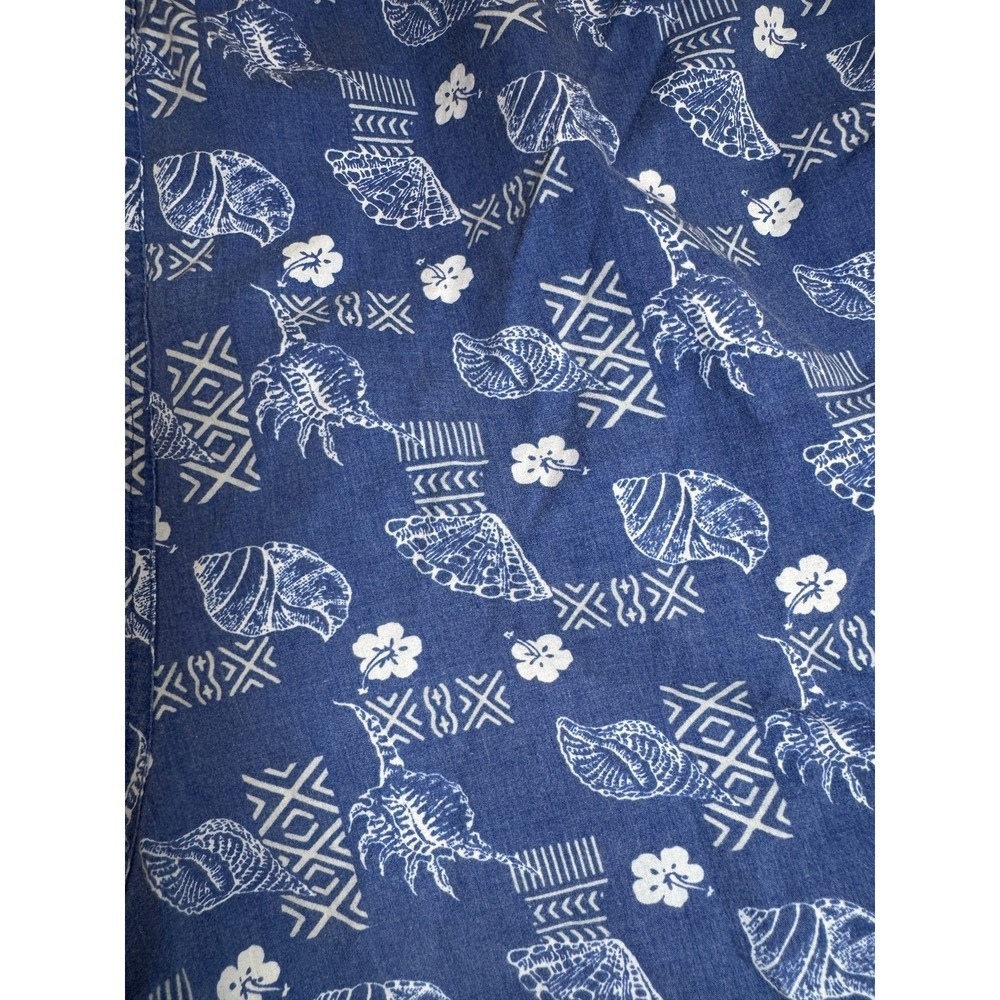 Pacific Scene Vintage 90s Swim Trunks Mens L Blue Seashell Hibiscus Print - Picture 8 of 8